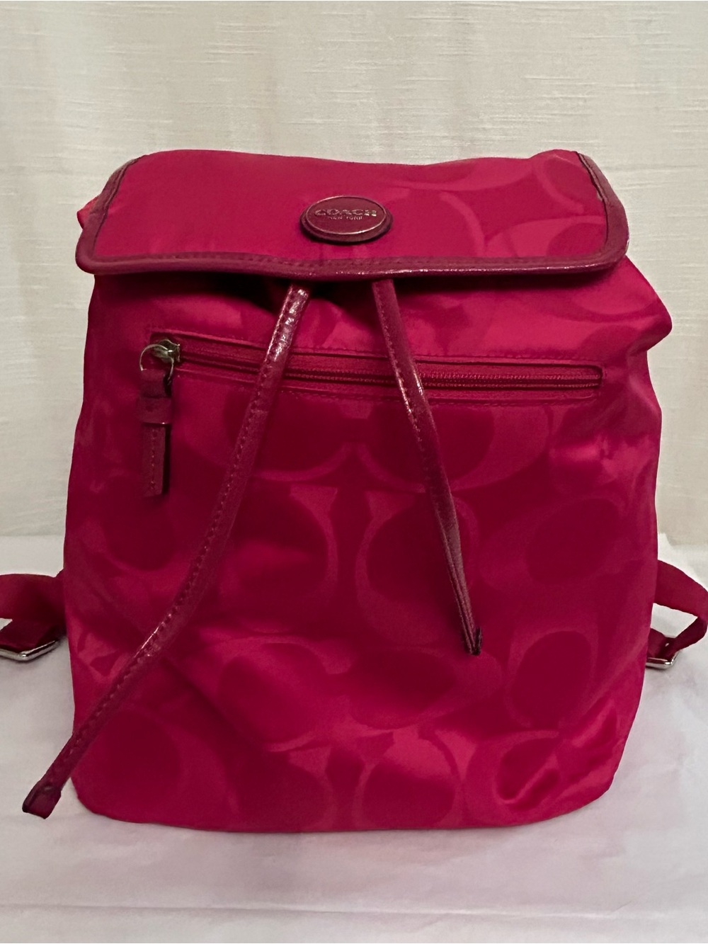 Coach Hot Pink Signature Nylon Double C Drawstring Backpack